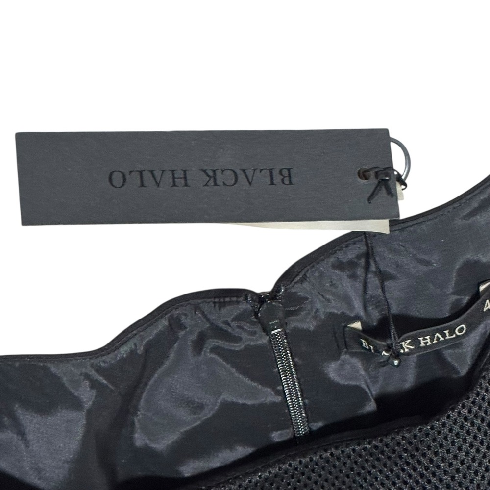 Black Halo NWT Black Mixed Media Mesh Hem Cocktail Sz‎ 4 LBD Formal Chic Evening - Picture 10 of 13